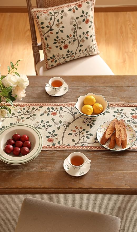 ISAENNE Designer Elegant Linen Floral Table Runner 71 Inches Long, Farmhouse - Image 6