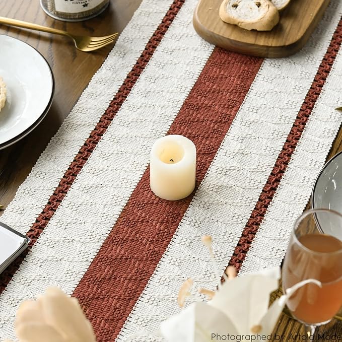 Artoid Mode Caramel Farmhouse Woven Rustic Table Runner, Seasonal Holiday - Image 3
