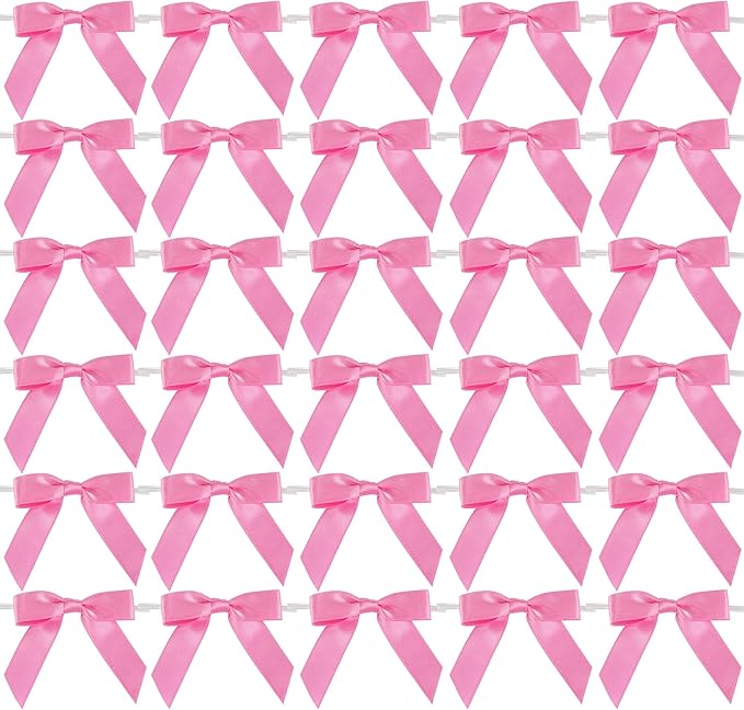AIMUDI Hot Pink Bows 2.5" Pink Ribbon Valentine's Day Twist Tie Bow Pre Tied by AIMUDI
