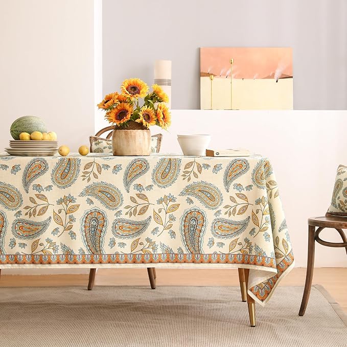 patdrea Designer Vintage French Rectangle Table Cloth, Italian Floral Wrinkle - Image 2