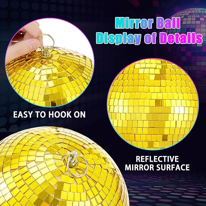 Gold Mirror Disco Ball Hanging: 6 Inches Reflective Ball - Image 3