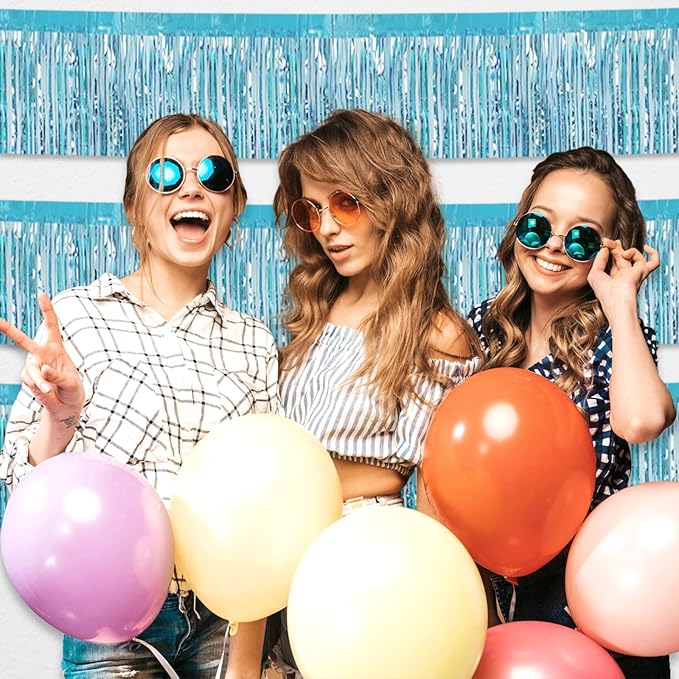 3 Pack 10 Feet Light Blue Metallic Foil Fringe Garland Wall Hanging Tassle - Image 5