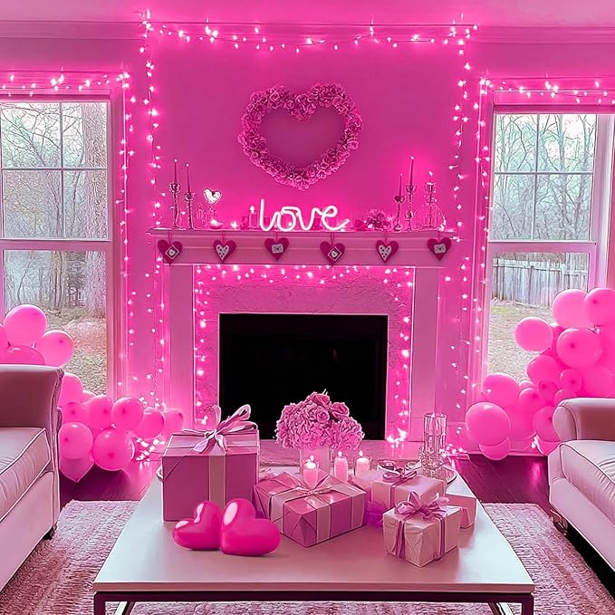 100 Count Pink Lights for Valentine's Day Decorations 20ft Mini Christmas - Image 5