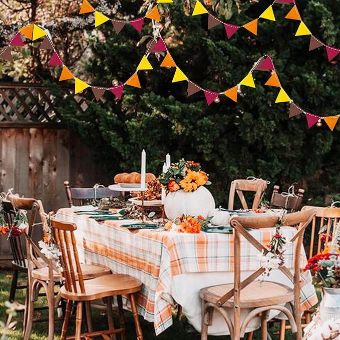 Fall Party Decoration Orange Yellow Brown Burgundy Felt Hanging Triangle Mini - Image 5