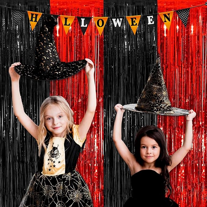 3 Pack Black and Red Foil Fringe Curtains Backdrop, 3.28 x 9.8 Ft Metallic - Image 7
