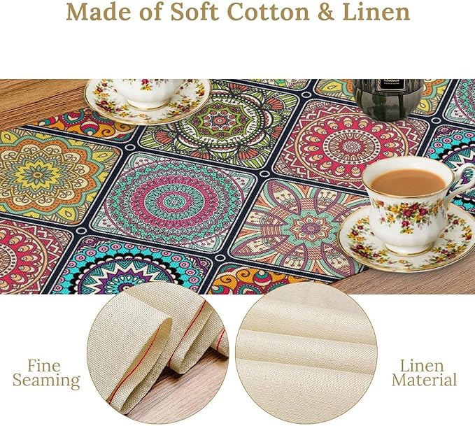 Boho Bohemian Table Runner, Vintage Indian Floral Print Table Cover - Image 6