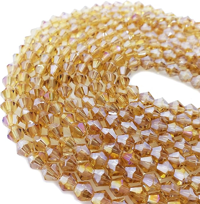 6mm Bicone 450Pcs Gold Champagne AB Crystal Glass Beads Faceted Bicone Shape - Image 6