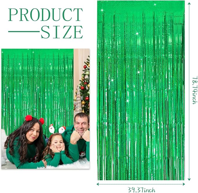 3 Pack Green Streamers Backdrop Jungle Party Decorations Foil Fringe Backdrop - Image 2