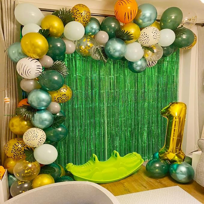 CANREVEL 2 Pack 3.3x8.2 Feet Laser Green Foil Fringe Backdrop Curtains - Image 4