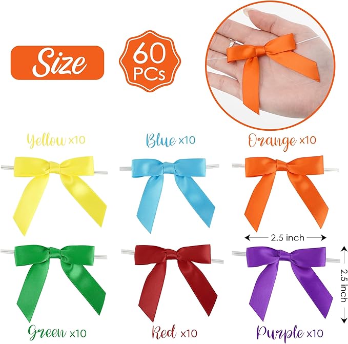 AIMUDI Rainbow Ribbon Bows 2.5" Satin Twist Tie Bows - Image 2
