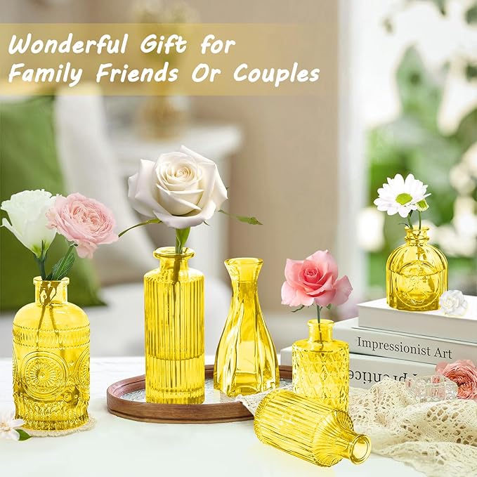 Light Yellow Glass Bud Vases Set, Crystal Mini Glasses in Bulk, Small Flower - Image 4