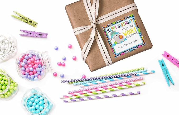Custom & Personalized Wooly Awesome Alpaca Happy Birthday Gift Tag Sticker - Image 5