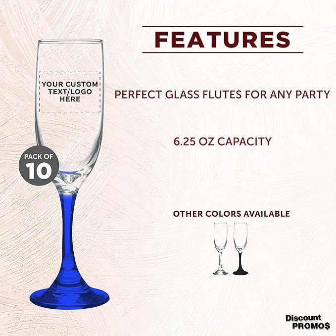 DISCOUNT PROMOS Custom Premiere Champagne Flutes 6.25 oz. Set of 10, - Image 2