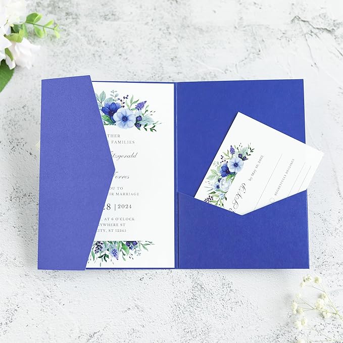 20 PCS Royal Blue Tri-fold Laser Cut Wedding Invitation Pockets - Image 9