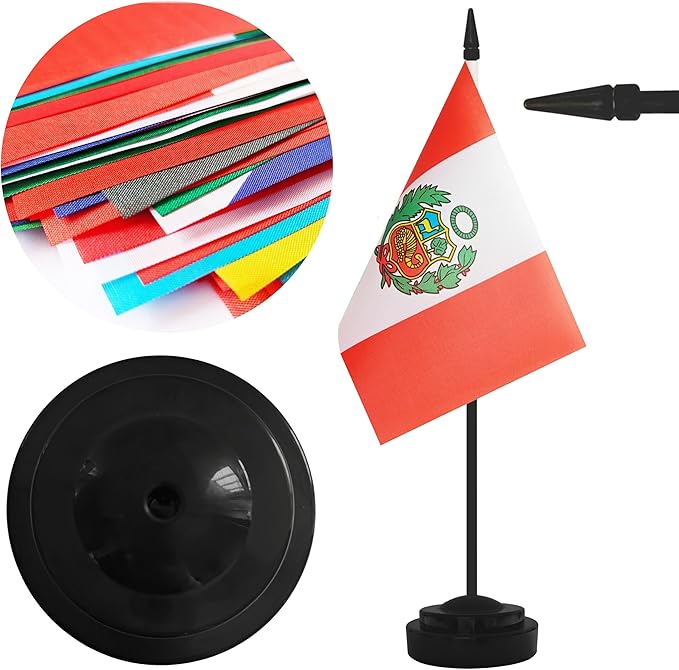 2 Pack Peru Desk Flag Set, Peruvian Desktop Small Miniature Table Office Flag - Image 3
