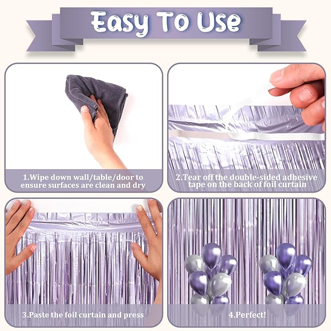 2 Pack Light Purple Foil Fringe Backdrop Curtains, Tinsel Streamers Party - Image 4