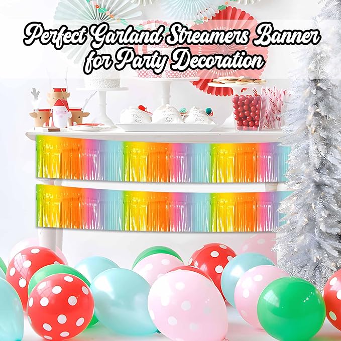 4 Pack 10 Ft Light Rainbow Foil Fringe Garland Metallic Streamers Tinsel Banner - Image 4