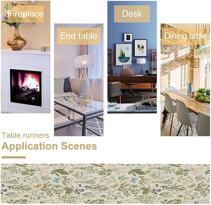 Floral Botanical Table Runner, Garden Spring Flower Botanical Butterfly Animal - Image 5