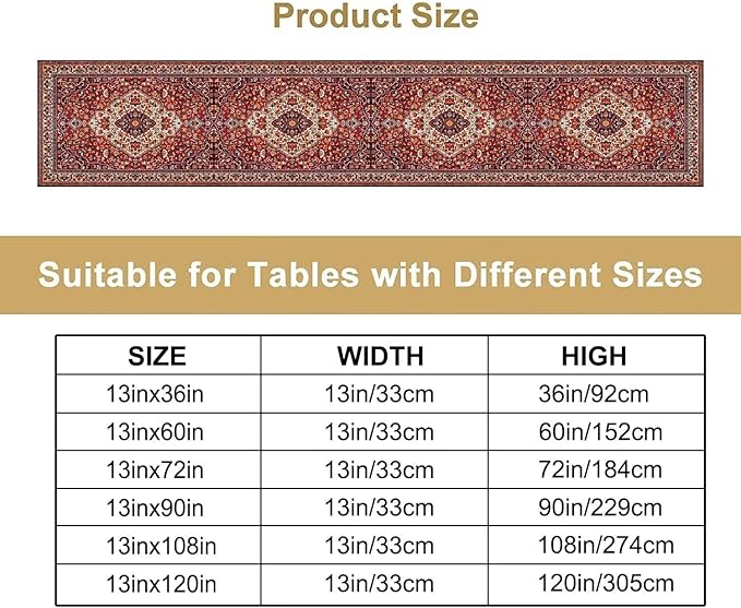 Boho Floral Vintage Table Runner, Paisley Retro Red Flower Rustic Country - Image 4