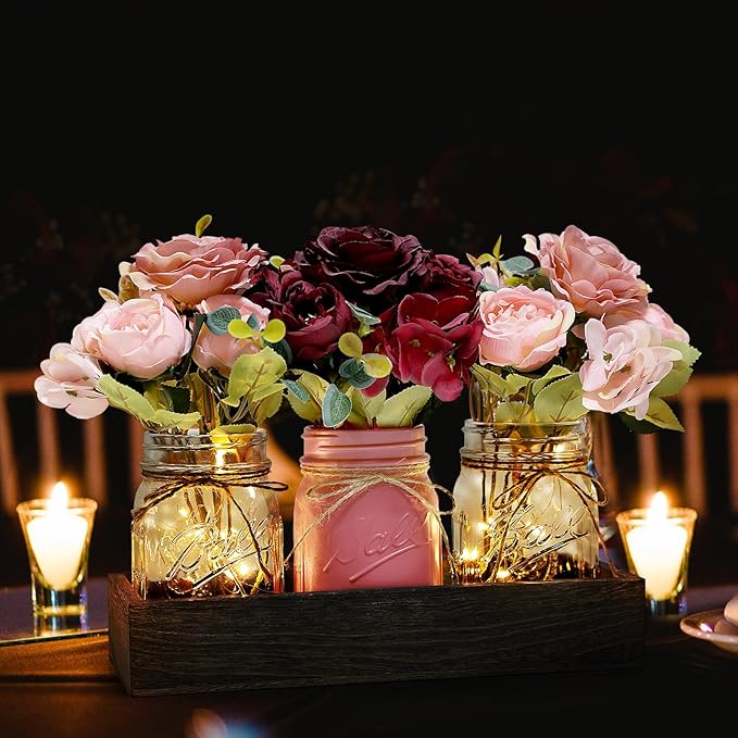 Mason Jar Lights Centerpiece for Table, Mason Jar Centerpiece Decor for Dining - Image 6