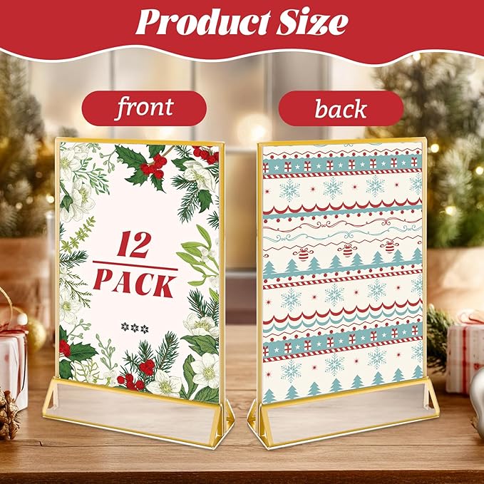 12 Pack Acrylic Sign Holder 4 x 6 Gold Picture Frames, Double Sided Flyer - Image 2