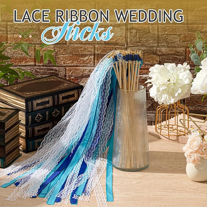 Taiyin 150 Pcs Lace Ribbon Stick Wands Wedding Wand Streamers - Image 4