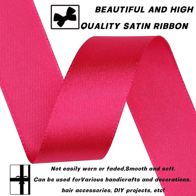 Hot Pink Satin Craft Ribbon - Image 3