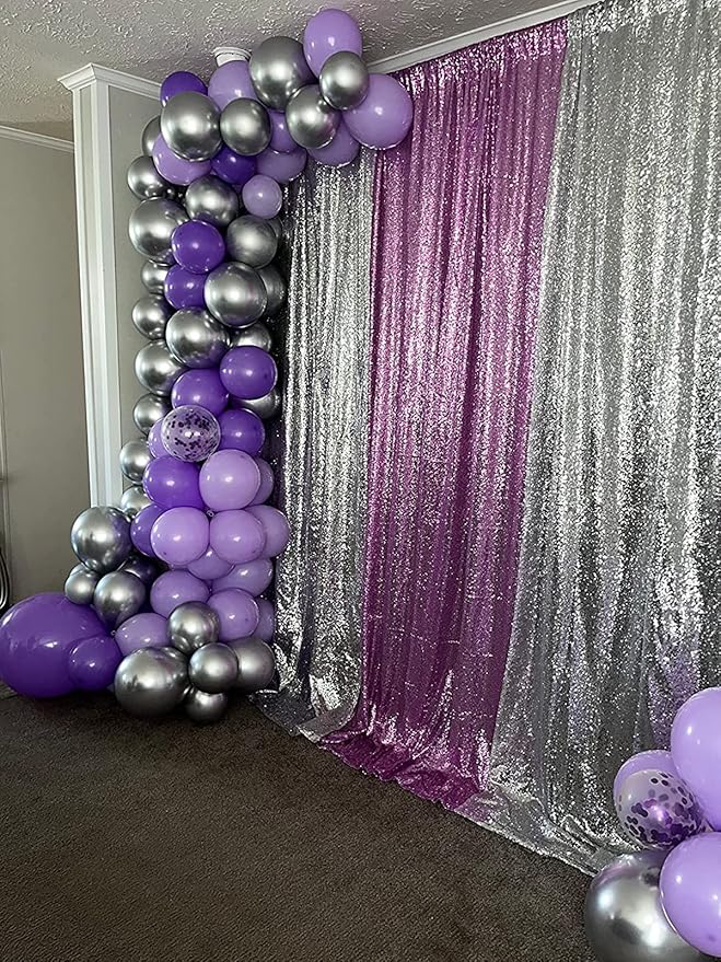 Silver Sequin Backdrop Curtains 2 Panels 4FTx8FT Wedding Photo Backdrop Drapes - Image 4