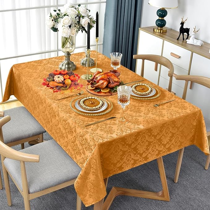 SASTYBALE Amber Rectangle Jacquard Tablecloth, Spill Wrinkle Proof Damask Table - Image 2