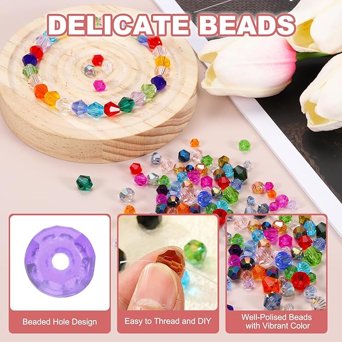 PATIKIL 1000pcs 4mm Bicone Glass Crystal Beads, Faceted Glass Spacer Beads - Image 3