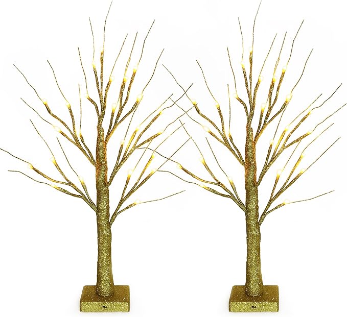 Sunnyglade 2PCS 2Ft 24 LED Birch Tree Light Fairy Tree Bonsai Tree Light Warm by Sunnyglade