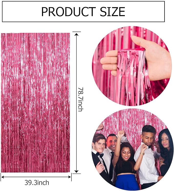 3 Pack Pink Backdrop Birthday Party Decorations Tinsel Foil Fringe Curtains - Image 7