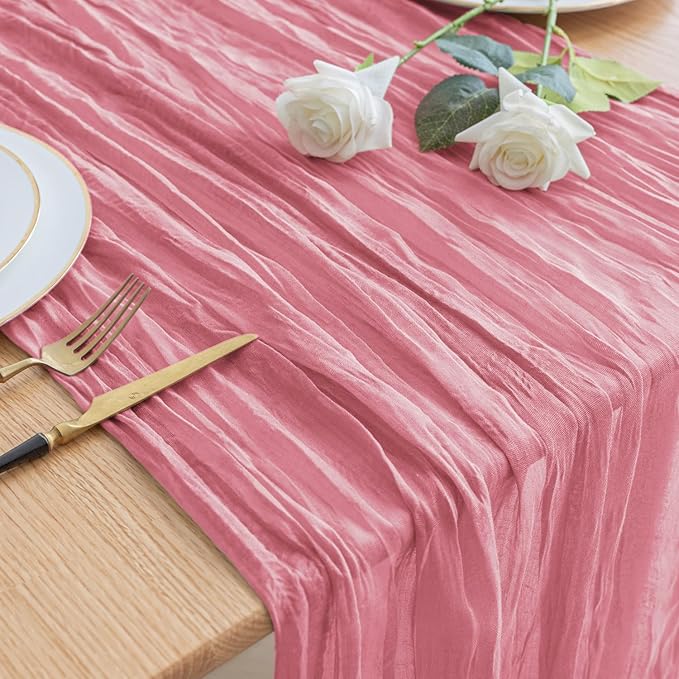 Asee'm Cheesecloth Table Runner 120 Inches Dusty Rose Boho Gauze Cheese Cloth by Aseem