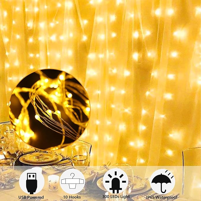 HOME LIGHTING Window Curtain String Lights, 300 LED 8 Lighting Modes Fairy - Image 2