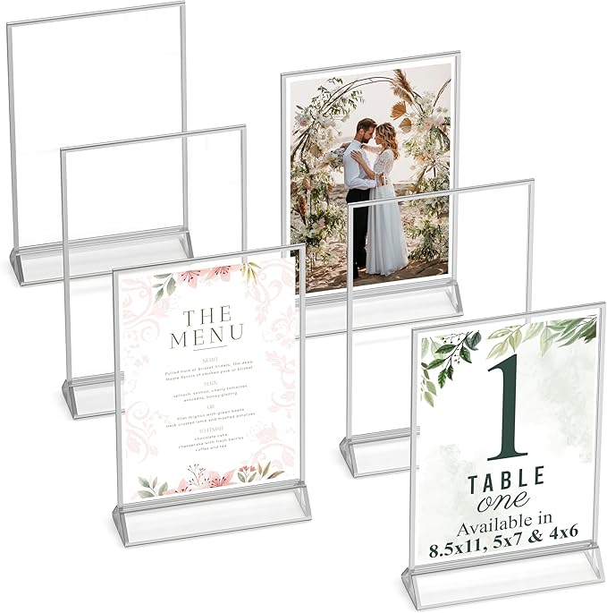 Silver Picture Frames Double-Sided, Menu Holders, Photo Displays by DasherProducts