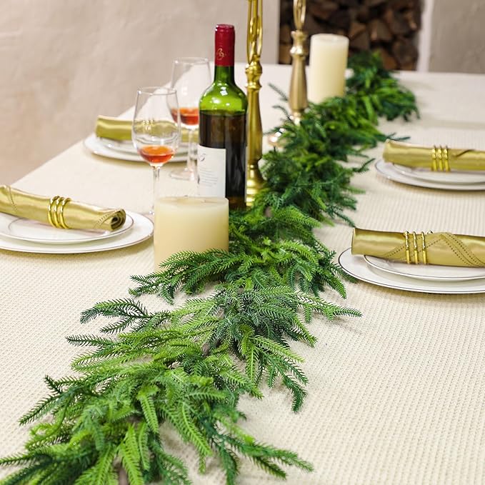 Jutom Christmas Norfolk Pine Garland Realistic Artificial Faux Greenery Cedar - Image 4