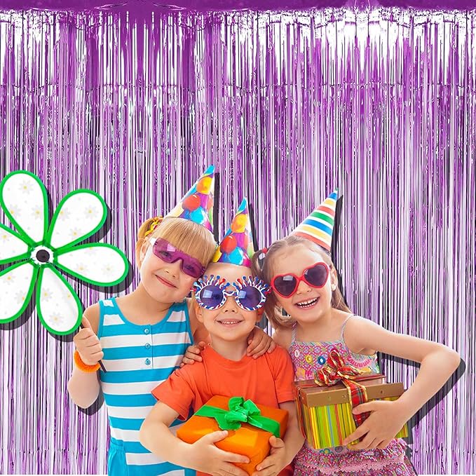 4 Pack Light Purple Foil Fringe Curtain Backdrop, 3.28Ft x 8.2Ft Metallic - Image 3