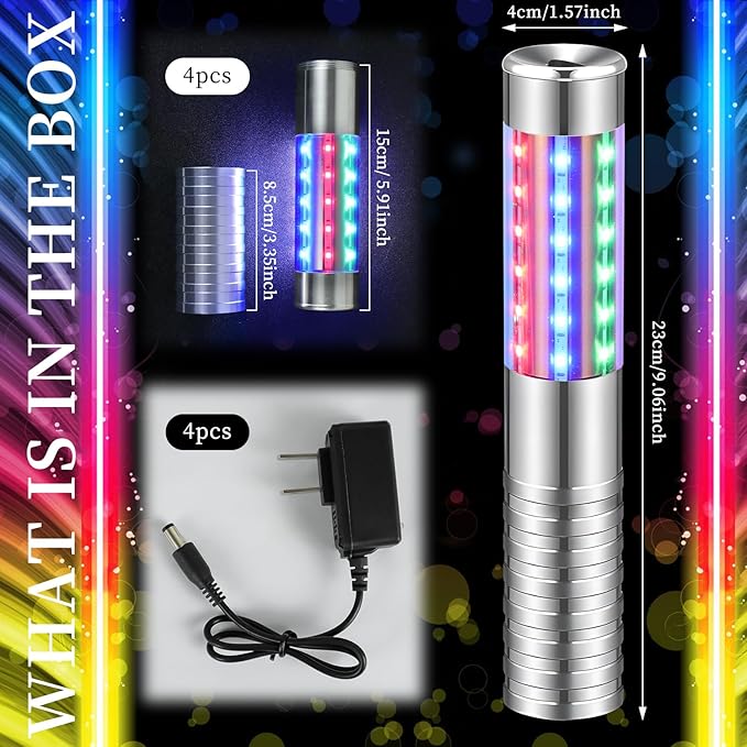 4 Pieces RGB LED Strobe Baton Light Rechargeable Bottle Service Sparklers Stick - Image 3