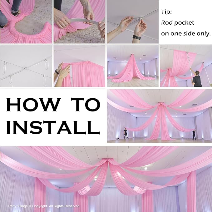 PartyVillage 4 Panels 5ftx30ft Baby Pink Ceiling Drapes - Image 9