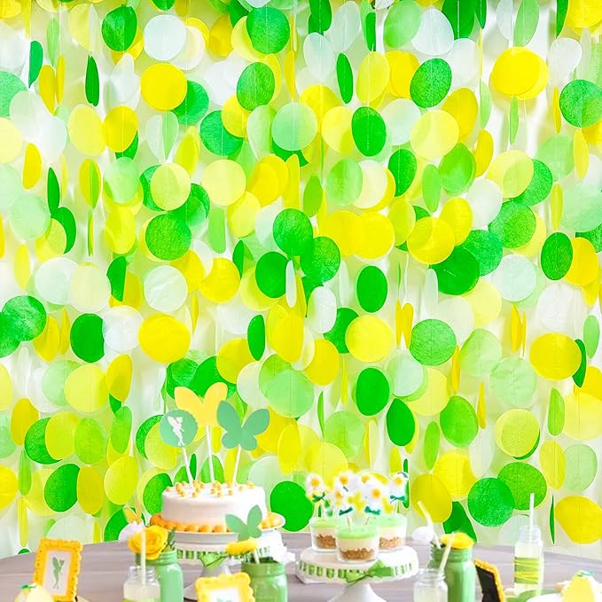 192Ft Yellow and Green Party Decorations Big Circle Dot Backdrop Garland Tissue by pinkblume