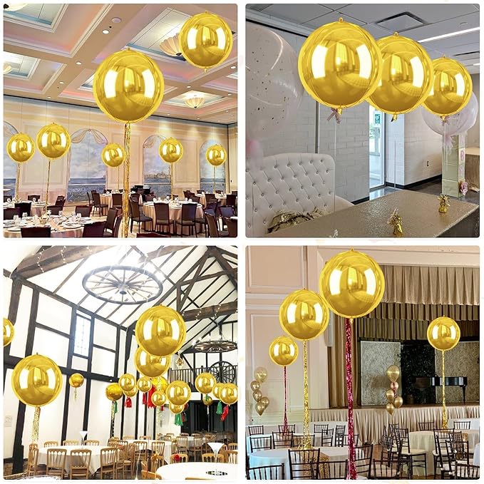 Gold Giant 4D Foil Balloons, Saxuxu 6Pcs Large Metallic Gold Round Balloons - Image 9