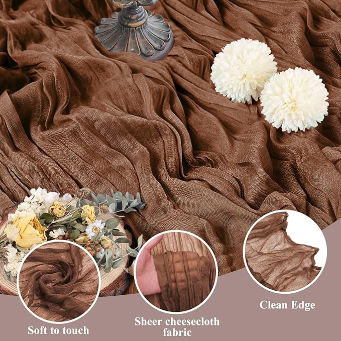 Asee'm 3pcs Cheesecloth Table Runner 120 Inches Long Brown Boho Gauze Cheese - Image 3