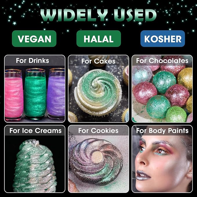 NiHome Edible Food-Grade Glimmer Powder Glitter Luster Dust Metallic Food - Image 2