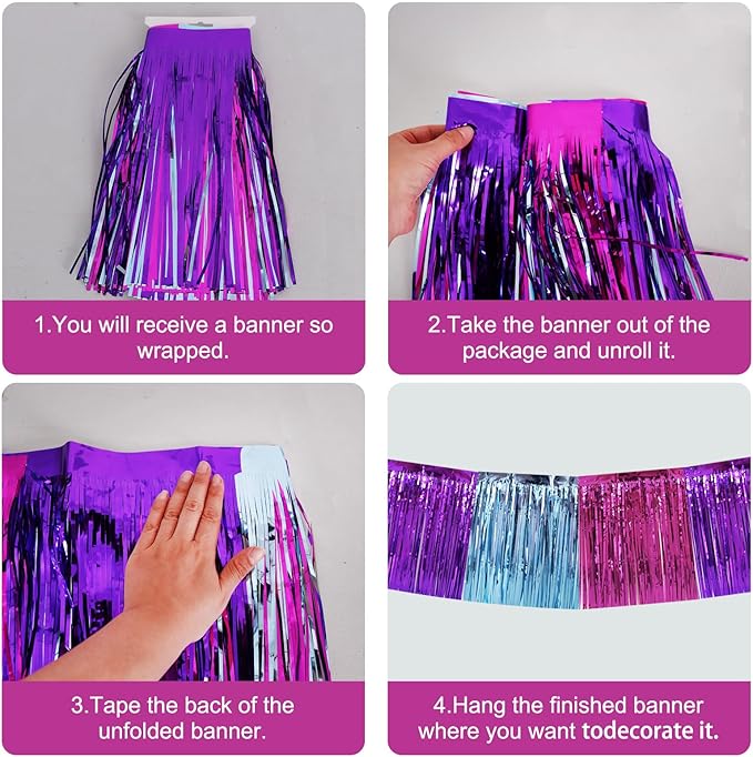 BEISHIDA 3 Packs Metallic Foil Fringe Garland Blue Purple Pink Wall Hanging - Image 2