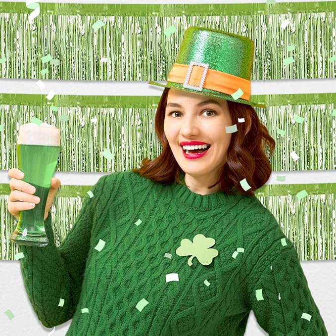 6 Pack 10 Feet Light Green Foil Fringe Garland Metallic Tinsel Streamers Banner - Image 4