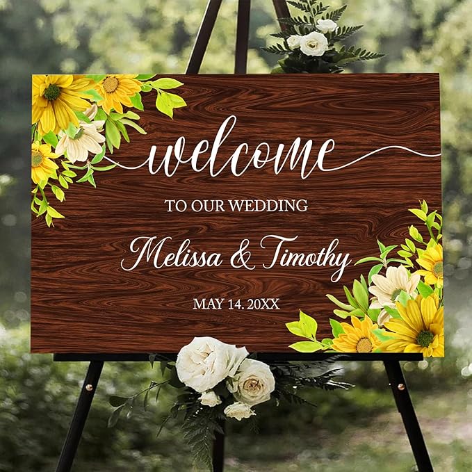 Rustic Sunflower Wedding Welcome Sign Template, Printable Wood-Inspired Welcome - Image 2