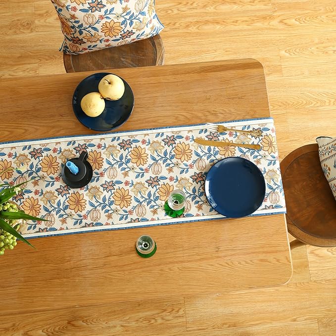 ISAENNE Designer Bohemian Elegant Linen Extra Long Table Runner 118 Inches - Image 8