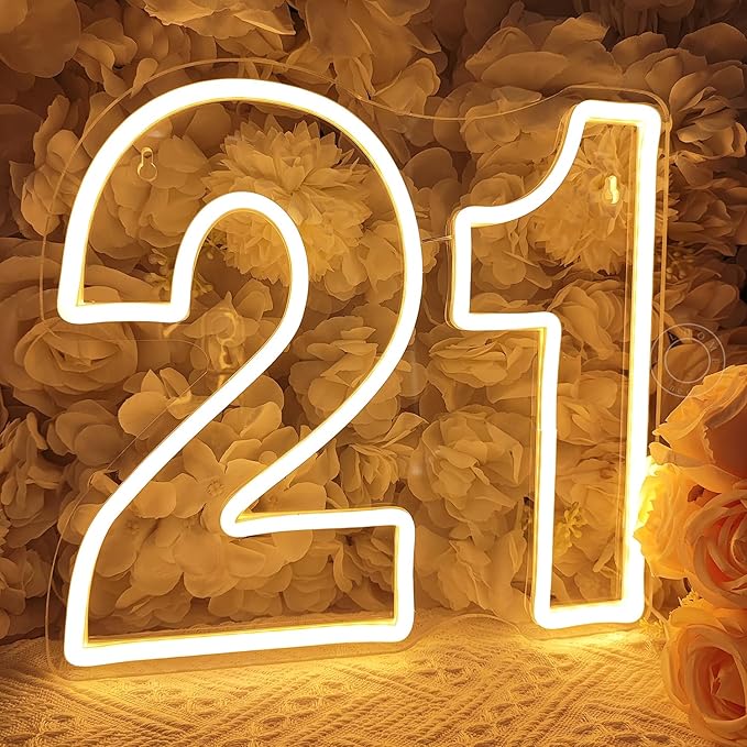 SYLHOME 21 Twenty one Led Neon Light Sign 21th Happy Birthday Party Anniversary by SYLHOME