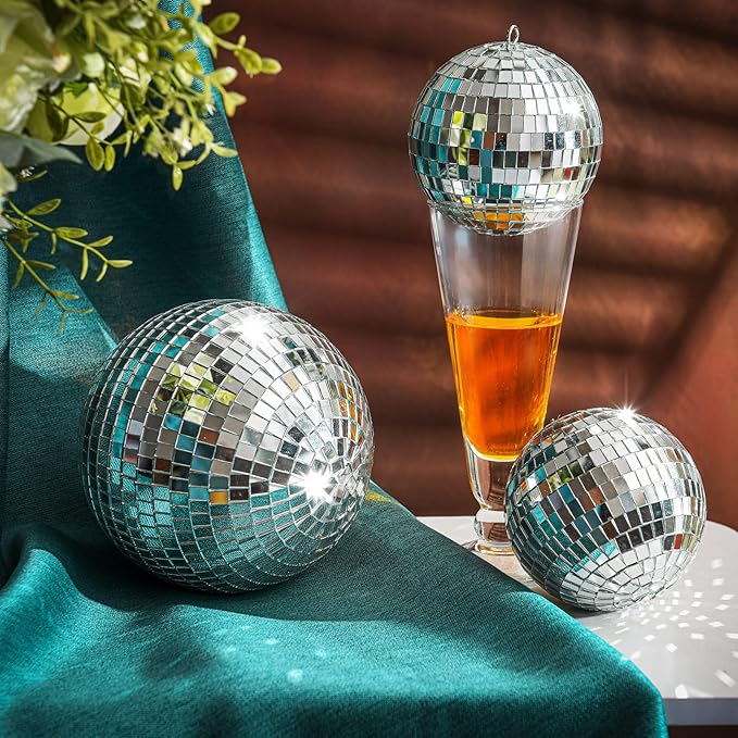 4 Pack Large Disco Ball Silver Hanging Disco Balls Reflective Mirror Ball - Image 2