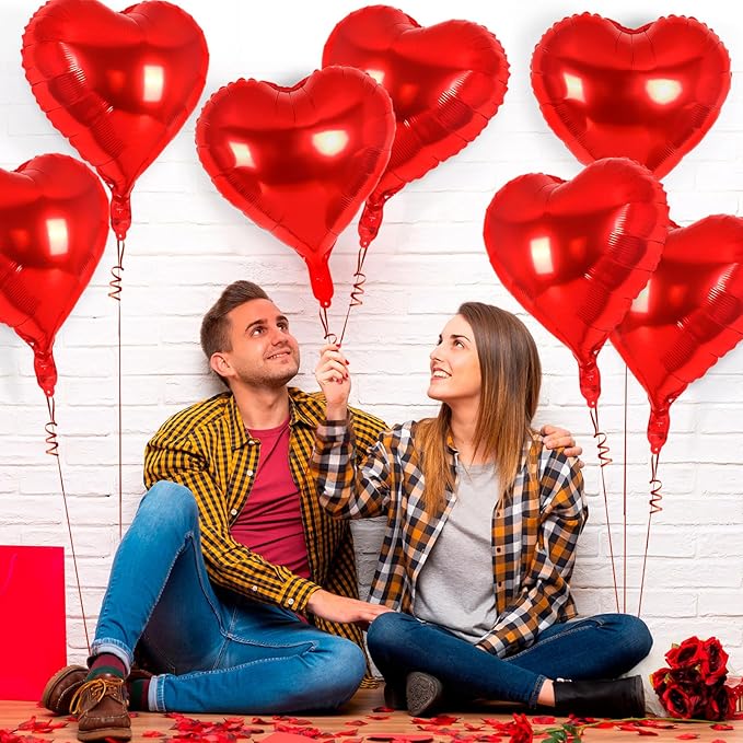 24 Pcs Red Heart Balloons, 18 inch Heart Shape Foil Balloons Love Balloon - Image 4